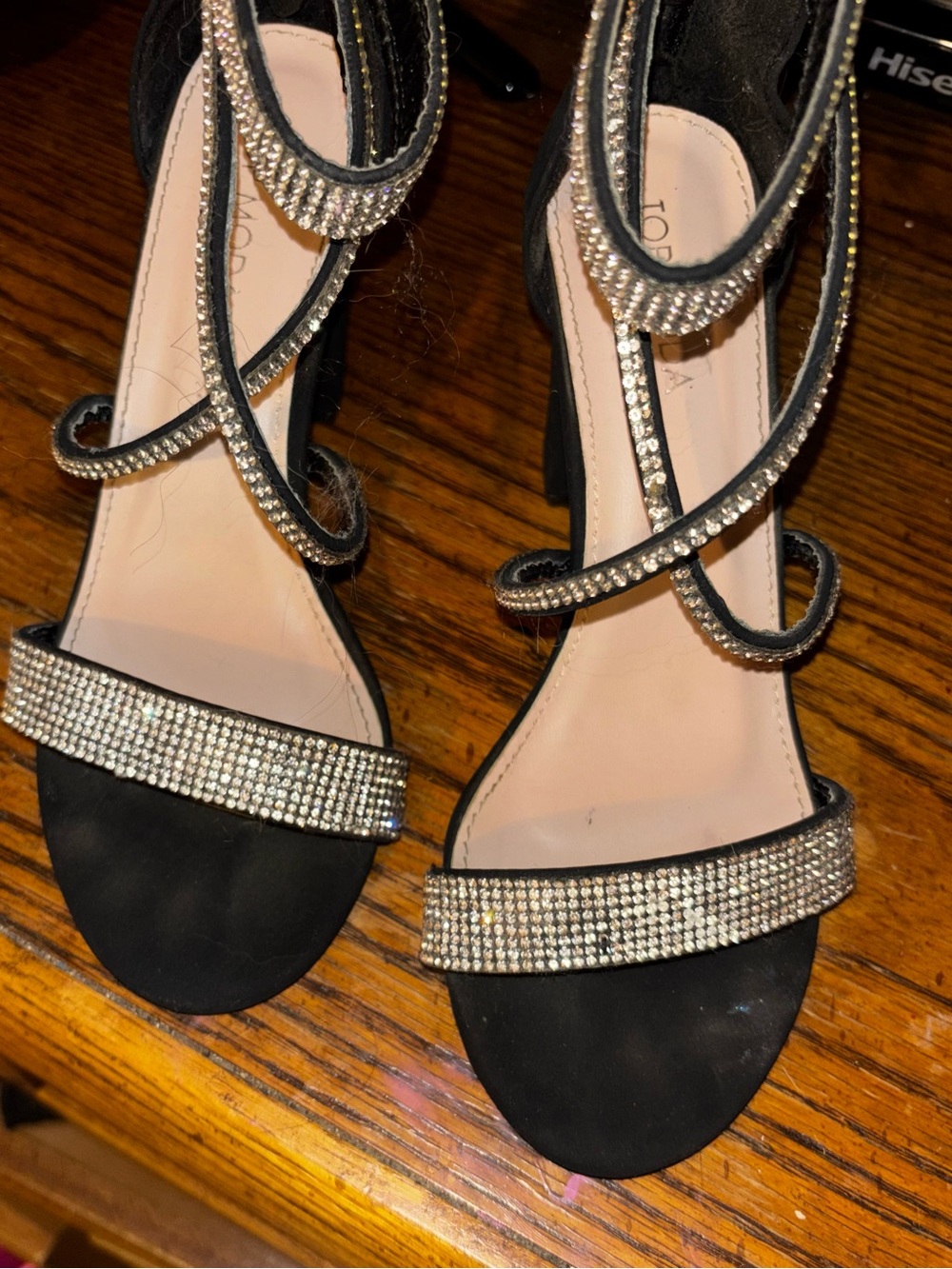 TOP Moda Black Rhinestone Strappy Heeled Sandals